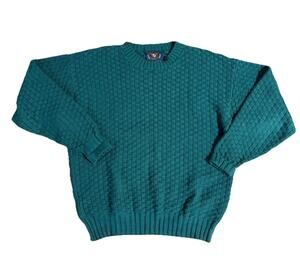 Lake Harmony Vintage Cotton Green Knit Sweater Size Large Made In USA 90s